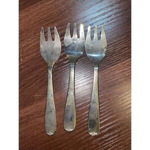 3 Vintage Sheffield England Silverplate Appetizer Forks 3‎ Prong Short 5"